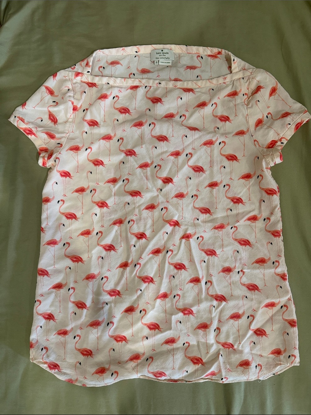 kate spade White Top with Pink Flamingo Print